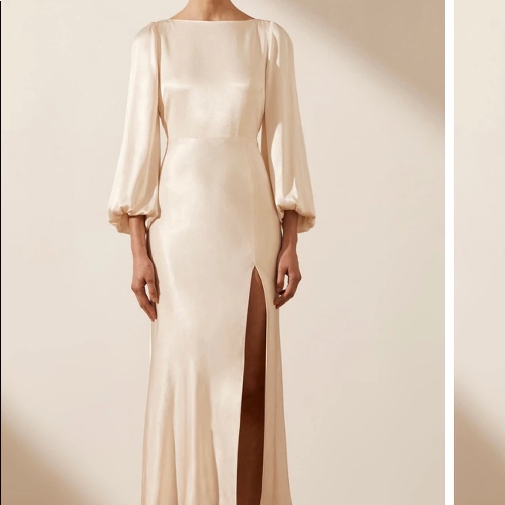 LA LUNE BALLOON SLEEVE BACKLESS MIDI DRESS - CREAM